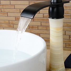 Modern Waterfall Brass Imitation Jade Oil-Rubbed Bronze Bathroom Sink Faucet