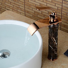 Modern Waterfall Brass Imitation Jade Rose Gold Bathroom Sink Faucet