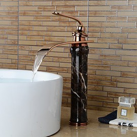 Modern Waterfall Brass Imitation Jade Rose Gold Bathroom Sink Faucet