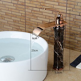 Modern Waterfall Brass Imitation Jade Rose Gold Bathroom Sink Faucet