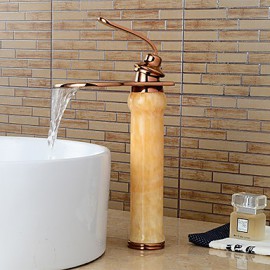 Modern Waterfall Brass Imitation Jade Rose Gold Bathroom Sink Faucet