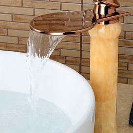 Modern Waterfall Brass Imitation Jade Rose Gold Bathroom Sink Faucet