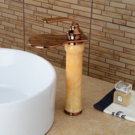 Modern Waterfall Brass Imitation Jade Rose Gold Bathroom Sink Faucet