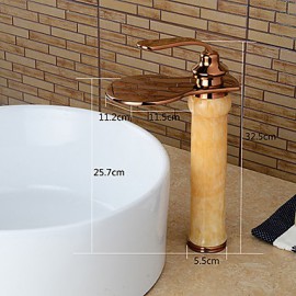 Modern Waterfall Brass Imitation Jade Rose Gold Bathroom Sink Faucet