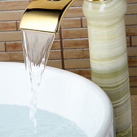 Modern Waterfall Brass Imitation Jade Ti-Pvd Bathroom Sink Faucet - Golden