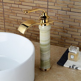 Modern Waterfall Brass Imitation Jade Ti-Pvd Bathroom Sink Faucet - Golden