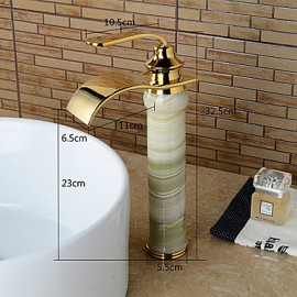 Modern Waterfall Brass Imitation Jade Ti-Pvd Bathroom Sink Faucet - Golden