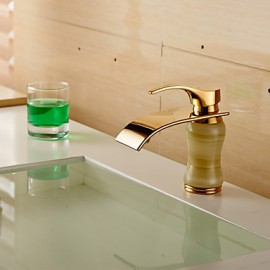 Modern Waterfall Brass Imitation Jade Ti-Pvd Bathroom Sink Faucet - Golden