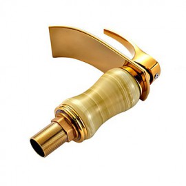 Modern Waterfall Brass Imitation Jade Ti-Pvd Bathroom Sink Faucet - Golden