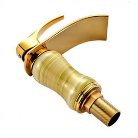 Modern Waterfall Brass Imitation Jade Ti-Pvd Bathroom Sink Faucet - Golden