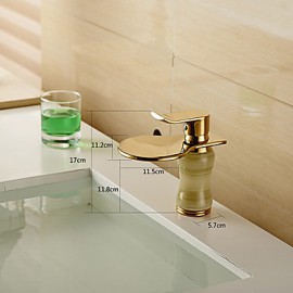 Modern Waterfall Brass Imitation Jade Ti-Pvd Bathroom Sink Faucet - Golden