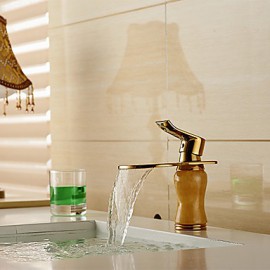 Modern Waterfall Brass Imitation Jade Ti-Pvd Bathroom Sink Faucet - Golden