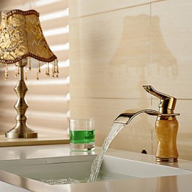 Modern Waterfall Brass Imitation Jade Ti-Pvd Bathroom Sink Faucet - Golden