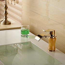 Modern Waterfall Brass Imitation Jade Ti-Pvd Bathroom Sink Faucet - Golden