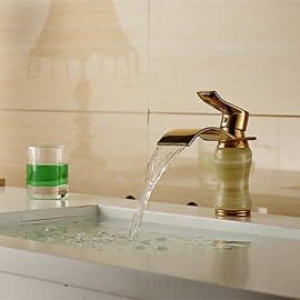 Modern Waterfall Brass Imitation Jade Ti-Pvd Bathroom Sink Faucet - Golden