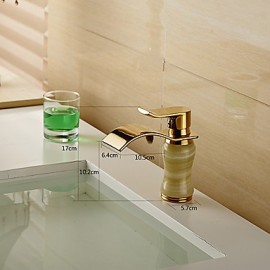 Modern Waterfall Brass Imitation Jade Ti-Pvd Bathroom Sink Faucet - Golden