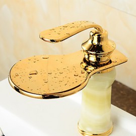 Modern Waterfall Brass Imitation Jade Ti-Pvd Bathroom Sink Faucet - Golden