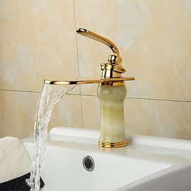 Modern Waterfall Brass Imitation Jade Ti-Pvd Bathroom Sink Faucet - Golden