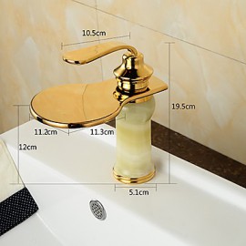 Modern Waterfall Brass Imitation Jade Ti-Pvd Bathroom Sink Faucet - Golden