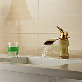 Modern Waterfall Brass Imitation Jade Ti-Pvd Bathroom Sink Faucet - Golden