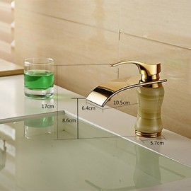 Modern Waterfall Brass Imitation Jade Ti-Pvd Bathroom Sink Faucet - Golden