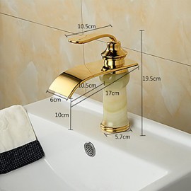 Modern Waterfall Brass Imitation Jade Ti-Pvd Bathroom Sink Faucet - Golden