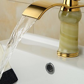 Modern Waterfall Brass Imitation Jade Ti-Pvd Bathroom Sink Faucet - Golden