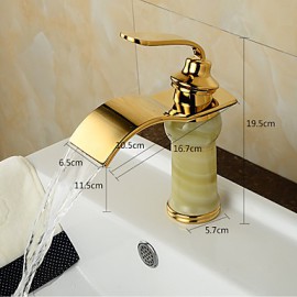 Modern Waterfall Brass Imitation Jade Ti-Pvd Bathroom Sink Faucet - Golden