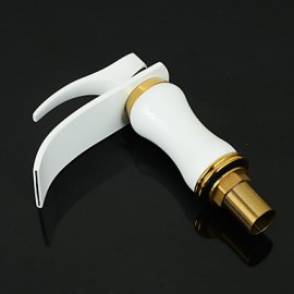 Modern Waterfall Brass Paint Ti-Pvd Bathroom Sink Faucet - White+Golden