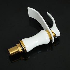 Modern Waterfall Brass Paint Ti-Pvd Bathroom Sink Faucet - White+Golden