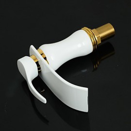 Modern Waterfall Brass Paint Ti-Pvd Bathroom Sink Faucet - White+Golden