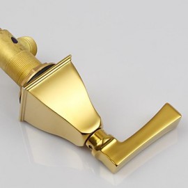 Modern Widespread Bathroom Three Holes Sink Faucet In Gold With Double Handles