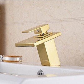 Promotion Waterfall Bathroom Golden Faucet Single Handle Vanity Sink Mixer Tap Deck Mount