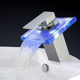 Rvt Led Glass Color Waterfall Bathroom Sink Faucet Basin Temperature Mixer Tap