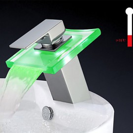 Rvt Led Glass Color Waterfall Bathroom Sink Faucet Basin Temperature Mixer Tap