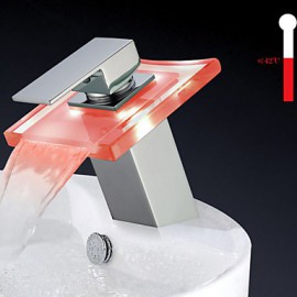 Rvt Led Glass Color Waterfall Bathroom Sink Faucet Basin Temperature Mixer Tap