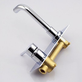 Contemporary Brass Waterfall Bathroom Sink Faucet (Wall Mount)