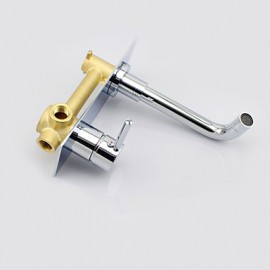 Contemporary Brass Waterfall Bathroom Sink Faucet (Wall Mount)