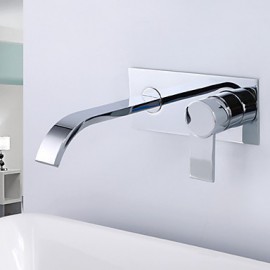 Contemporary Chrome Finish Brass Two Holes Single Handle Wall Mounted Bathroom Sink Faucet