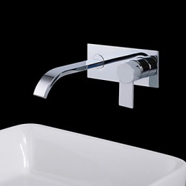 Contemporary Chrome Finish Brass Two Holes Single Handle Wall Mounted Bathroom Sink Faucet