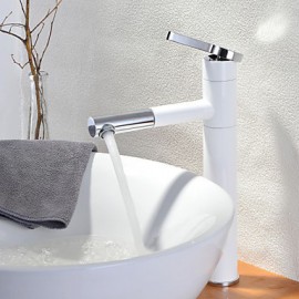 White Bathroom Single Handle One Hole Sink Faucet With Rotating Spout(High)