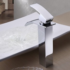 Waterfall Bathroom Sink Faucet Contemporary Design Brass Finish (Tall)