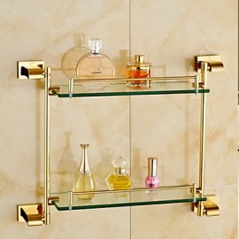 Bathroom Gadgets, 1 pc Contemporary Brass Glass Bathroom Shelf Bathroom