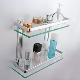 Bathroom Products, 1 pc Contemporary Aluminum Tempered Glass Bathroom Shelf Bathroom