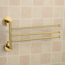 Towel Bars, Golden Bathroom Kitchen Rotating Towel Holder 3 Movable Rod Towel Bar Belt Towel Rack Bathroom Accessories