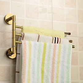 Towel Bars, Golden Bathroom Kitchen Rotating Towel Holder 3 Movable Rod Towel Bar Belt Towel Rack Bathroom Accessories