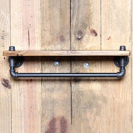 Towel Bars, Towel Racks & Holders Country Wool Industrial Pipe Shelf Shelving Pine Wood and Pipe Towel Rack