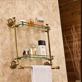 Towel Bars, 1pc High Quality Antique Brass Glass Bathroom Shelf