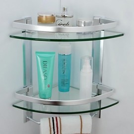 Bathroom Products, 1 pc Contemporary Aluminum Tempered Glass Bathroom Shelf Bathroom