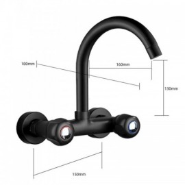 Black Copper Wall Mounted Kitchen Faucet Cold Hot Water